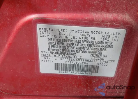 2015 Nissan Sentra Fe+ S/S/Sl/Sr/Sv z USA, uszkodzony, nr VIN 3N1AB7AP1FL663692